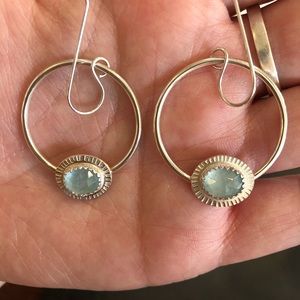 Aquamarine Sterling Silver Hoop Earrings